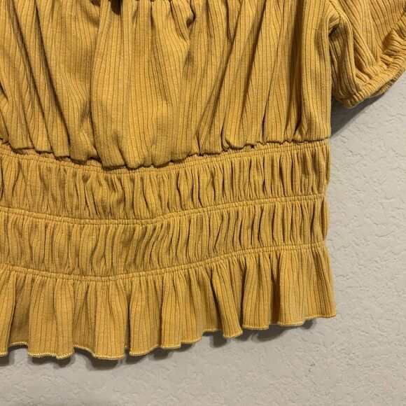 Milkmaid Puff Sleeve Peplum Top Womens Medium Mustard Yellow Cottagecore Peasant - Picture 4 of 5